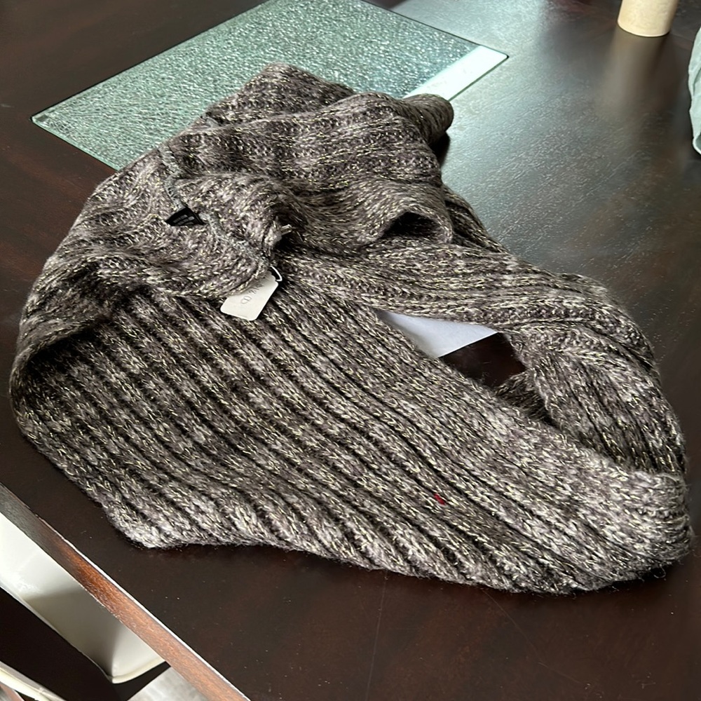 NWT never worn infinity style scarf in brown with gold foil. Boutique purchase.